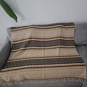 Faribo Mill‎ Co. Throw Blanket Geometric Stripes Fringe Made USA 100% Wool